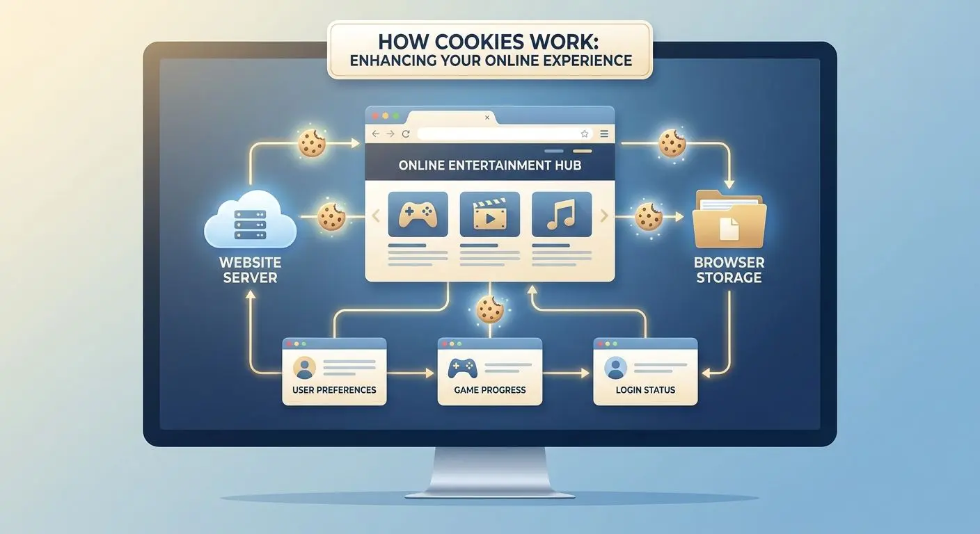 Ilustrace fungování cookies v online prostředí s prohlížečem a uložením nastavení