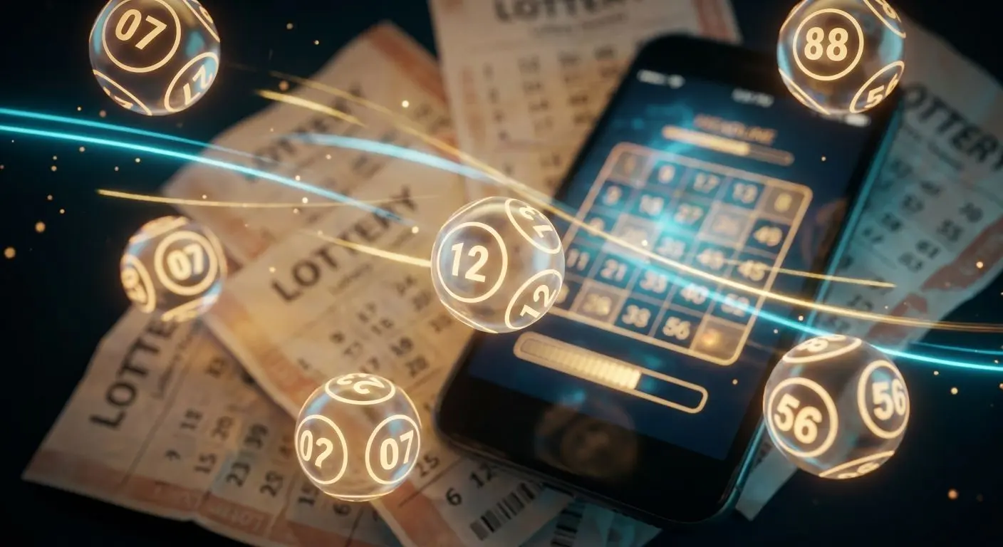 Dynamická koláž číselných kuliček, tiketů a mobilu s rozhraním číselných her