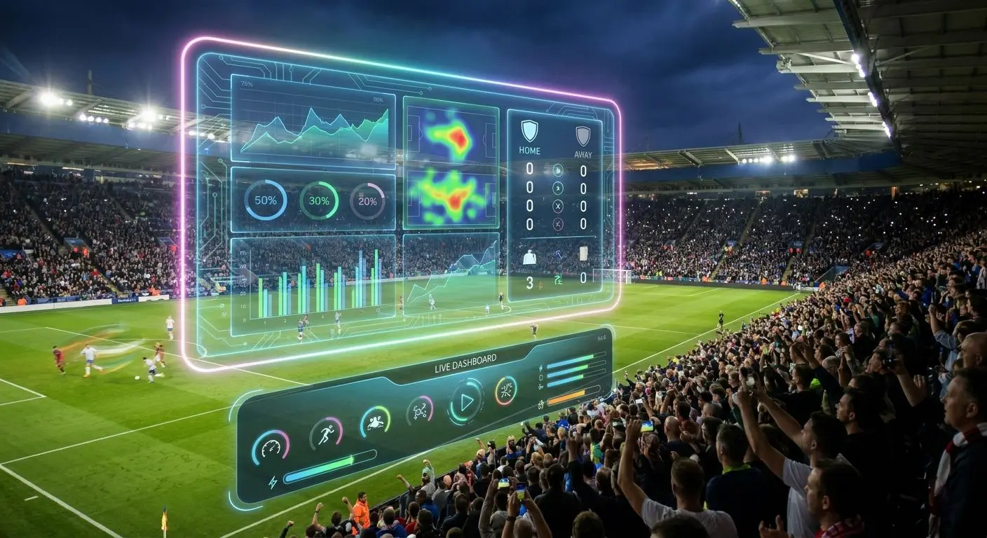 Dynamická sportovní scéna s live statistikami a aktuálním skóre