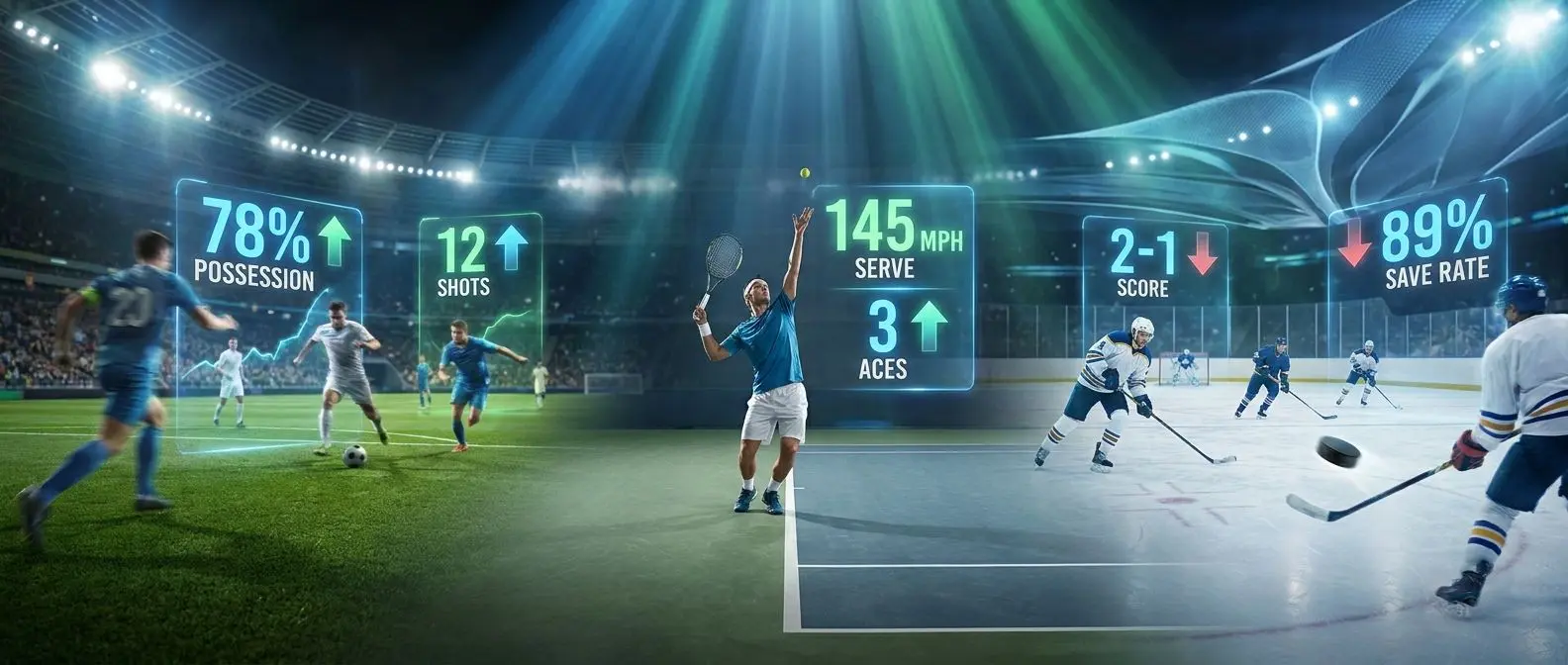 Dynamická sportovní scéna s vizuálně zvýrazněnými kurzy a pohybem čísel