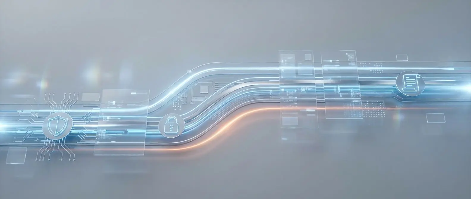 Banner se štítem, zámkem a dokumentem symbolizující ochranu dat
